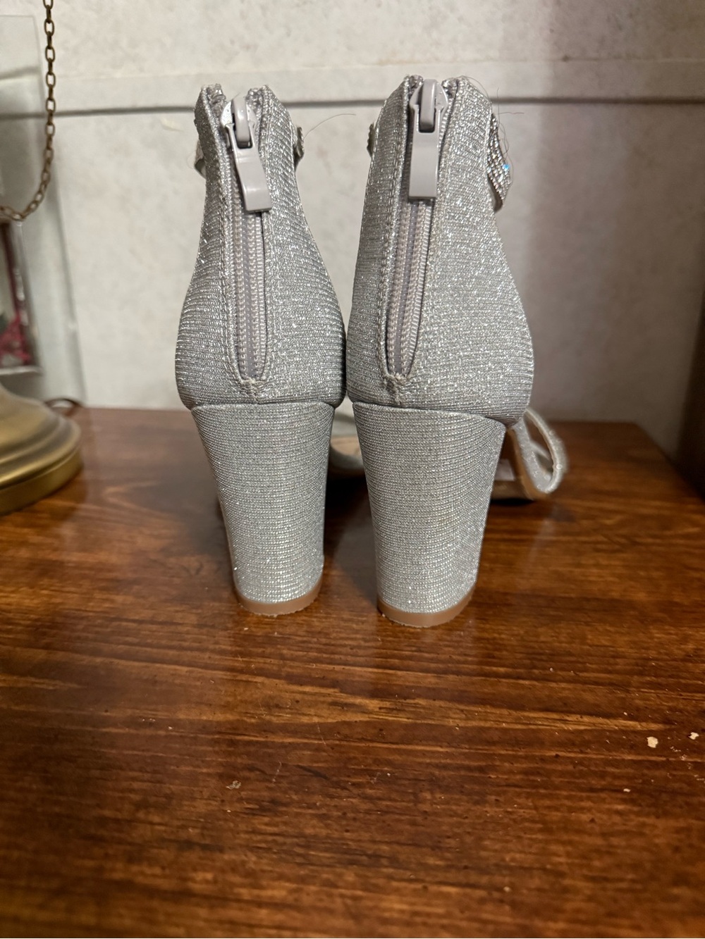 Silver Embellished Ankle-Strap Women's Heels - Picture 4 of 10